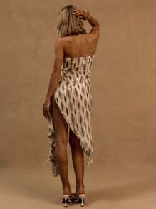 MUSERA Printed Bandeau Side Slit Knot And Drape Tie Detail Mini Dress Ibiza Outfit, For Holiday, Spring, Summer, Vacation, Beach White Isle - Multicolor - View 3