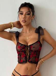 SHEIN 1件女士性感蝴蝶蕾丝无钢圈文胸 - 彩色 - 查看 3