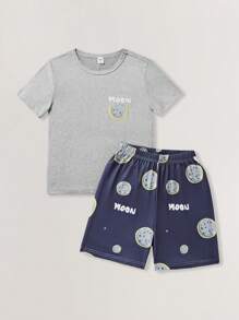 Tween Boys' Letter Print Short Sleeve Top And Shorts Pajama Set