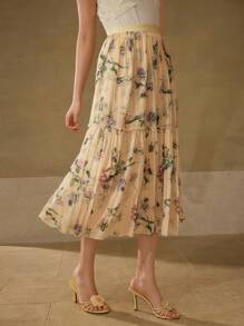 MOTF PREMIUM 飘逸花卉印花百褶裙 - 黃色 - 查看 6