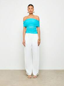 AiiRZ Bardot Mesh Fold Over Ruched Top