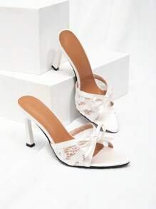 CUCCOO CHICEST New Fashionable Versatile Rhinestone Bow Ankle Strap Stiletto High Heel Sandals - White - View 1