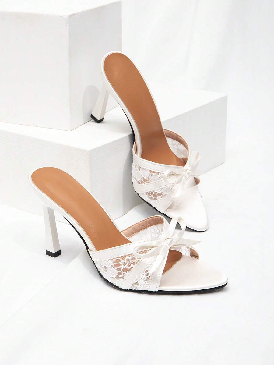 CUCCOO CHICEST New Fashionable Versatile Rhinestone Bow Ankle Strap Stiletto High Heel Sandals - White - View 1