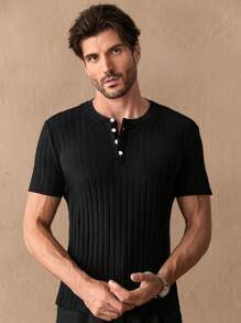 GENTILAND Men's Casual Fitted Raglan Short Sleeve T-Shirt, Suitable For Everyday Wear - Black - View 6