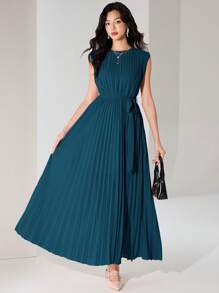 Heiryn 优雅百褶长裙，适合通勤 - 藍色 - 查看 6