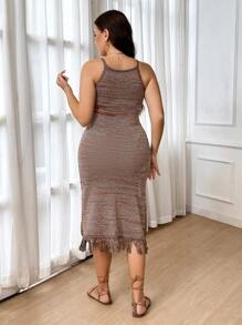 SHEIN Privé Plus Size Women's Lightweight Sleeveless Knitted Vacation Beach Sundress, Spring/Summer - Multicolor - View 2