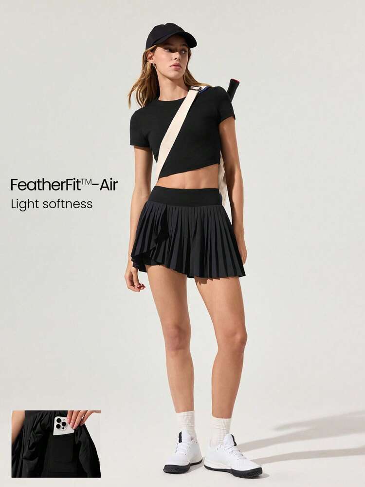 FeatherFit™-Air Pleated Asymmetrical Pocket Anti-Slip Skirt With Built-In Shorts Light Support Low Impact Tennis Golf Quick Dry Moisture Wicking