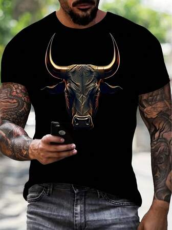 Manfinity LEGND 男士夏季休闲牛印花圆领短袖T恤男牛仔T恤男士T恤