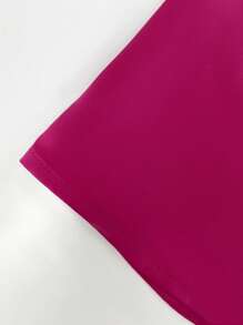 SHEIN Clasi Elegant Rose 3D Floral Pleated V-Neck Ruffle Hem Short Sleeve Blouse - Hot Pink - View 4