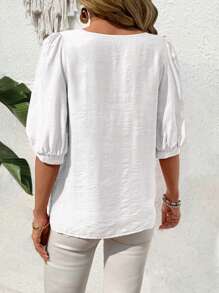 EMERY ROSE Blusa de mujer de manga media y cuello redondo en unicolor para vacaciones de verano