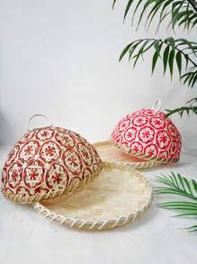 1 pieza Cesta tejida a mano de ratán para frutas/pan talla grande vendida para la celebración del Eid Al-Adha y el Ramadán, con tapa, bandeja de almacenamiento de alimentos transpirable, estilo bohemio para la sala de estar, oficina, comedor, picnic al aire libre, diseño bohemio de lujo y ligero.