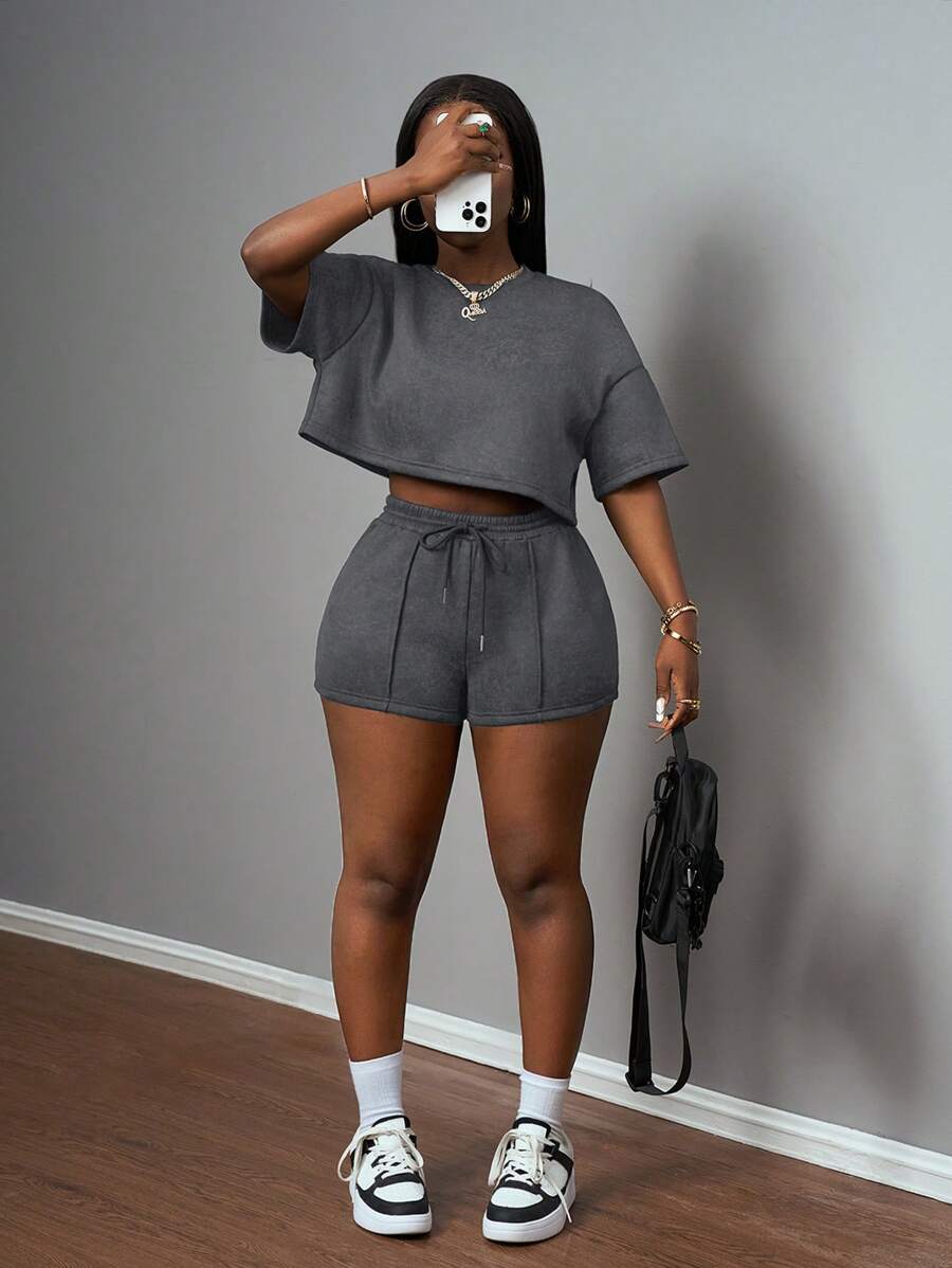 Slaydiva Women Two Pieces Outfits For Daily Wear Y2k - Grey - View 1