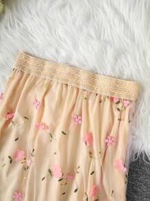 Chiquease Damen Mode Blumen eleganter Midi-Rock, Frühling/Sommer - Aprikosenfarben - Übersicht 5