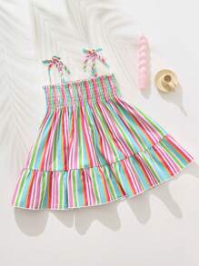Cozy Pixies Baby Girl Colorful Striped Camisole Waist Dress - Pink - View 2