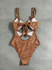 Swim Chiccia Đồ bơi một mảnh gợi cảm bằng vải bóng đan chéo kim loại trang trí khoét sâu cho nữ, mùa hè - Rỉ Nâu - Xem 4