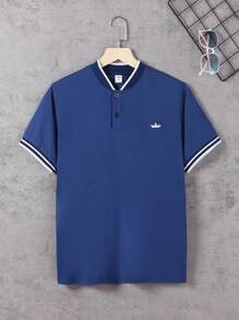 SHEIN Vacaura Teenage Boys' Casual Stand Collar Knit Polo Shirt - Navy Blue - View 7