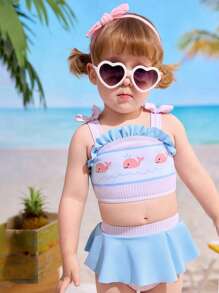 Baby Girls' Cute Flower Print Swimsuit - Multicolor - View 2