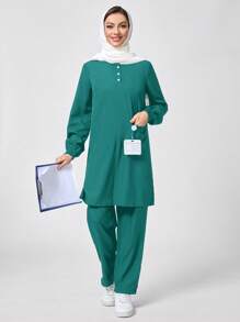 TaskEZ Scrub Uniform Set - Long Sleeve Top & Pants, Minimalist & Fashionable, Suitable For Summer - Mint Green - View 6