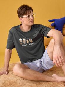 男士休闲舒适家居服上衣，春夏 - 灰色 - 查看 4