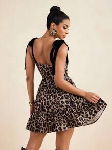 PHXTHREADS Leopard Animal Print Black Velvet Suspender Layered Sexy Mini Dress Vacation Summer Sundress Mob Wife Outfits - Multicolor - View 2