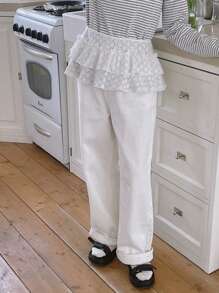 DAZY Falda con pliegues, volantes y cordón ajustable en la cintura, versátil para primavera/verano