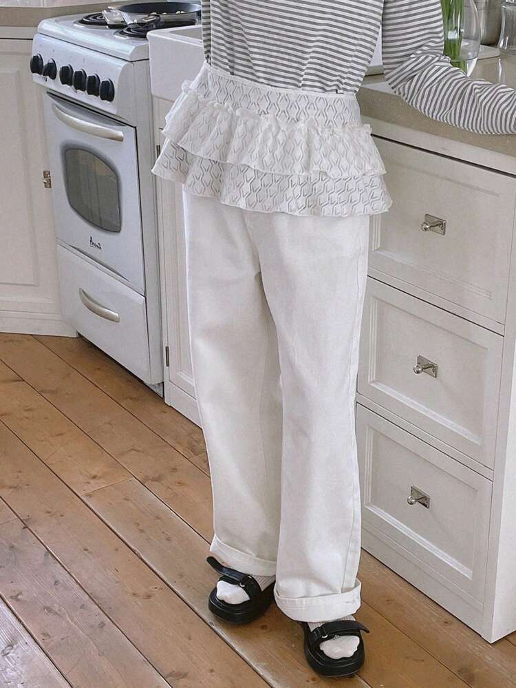 Women Versatile Spring/Summer Loose Pleated Ruffle Tie-Up Waist Skirt