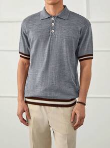 RueChic Men Solid Half Button Old Money Regular Polo Shirt - Grey - View 6