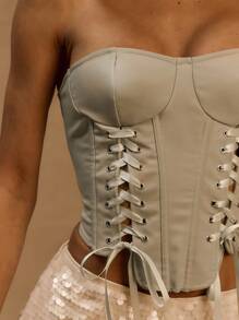 MUSERA 双系带编织抹胸紧身胸衣上衣，适合伊比沙岛、假日、度假、海滩、音乐节、锐舞派对、西部风情夜店、夜生活、俱乐部等场合，秋季必备单品。 - 綠色 - 查看 5