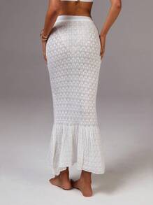 Athîral Women's Summer Vacation Hollow-Out Knitted Fish Tail Hem Sweater Skirt - White - View 2