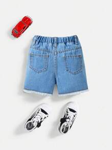 SHEIN Baby Boy Casual Washed Ripped Frayed Loose Straight Leg Denim Shorts,For Summer - Medium Wash - View 2