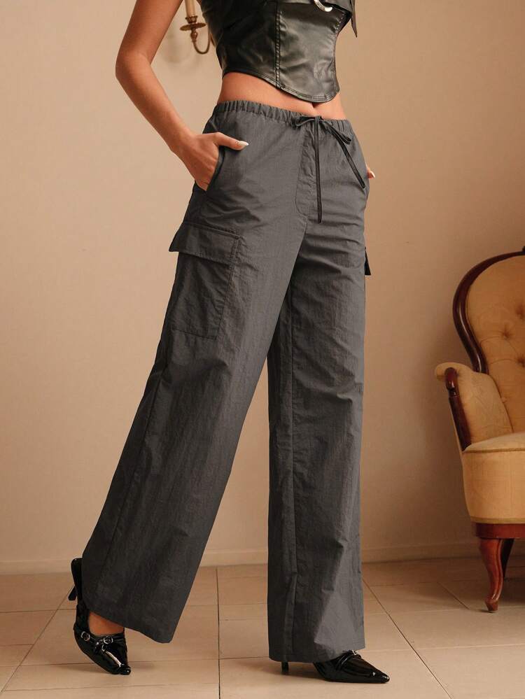 Plain Color Casual Straight-Leg Cargo Pants Fall Cloth For Women