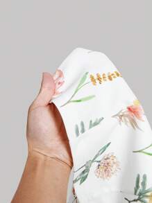 SHEIN MOD Women's Boho Floral Print Mini Dress: Sleeveless Round Neck Flared Knitted Semi-Sheer Dress With Zipper Detail - White - View 5