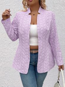 SHEIN LUNE Blazer ajusté de grande taille en jacquard rose de longueur moyenne