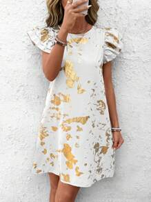 EMERY ROSE Vestido holgado con mangas abullonadas y estampado de lámina para mujer