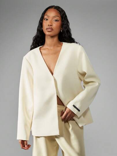 MISSGUIDED PLUS 优雅专业无领西装外套商务办公室加大码轻便正式场合春秋冬工作面试高管职业