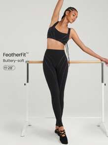 GLOWMODE 28英寸FeatherFit™螺旋分线撞色紧身裤低冲击瑜伽普拉提工作室日常休闲装 - 黑色 - 查看 1