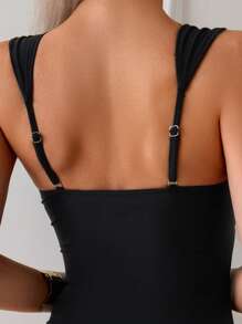 Swim Chiccia Women's Sexy One-Piece Hollow Front Solid Color Swimsuit For Summer