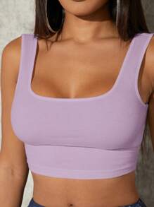 SHEIN SXY Women's Summer Solid Color Square Neck Cropped Tank Top - Mauve Purple - View 1