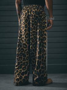 AXEPEAK Leopard Print Loose Fit Straight Leg Men's Pants, School, Streetwear, Fall - Multicolor - View 2