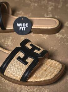 SHUZIA Women's Wide-Fit Casual Raffia Cross Band Slip On Sandals