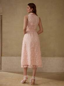 MOTF PREMIUM Vestido con cinturón con bordado floral - Rosa - Ver 5