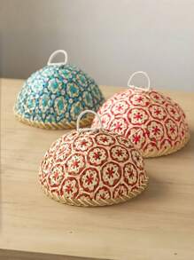 1 pieza Cesta tejida a mano de ratán para frutas/pan talla grande vendida para la celebración del Eid Al-Adha y el Ramadán, con tapa, bandeja de almacenamiento de alimentos transpirable, estilo bohemio para la sala de estar, oficina, comedor, picnic al aire libre, diseño bohemio de lujo y ligero.