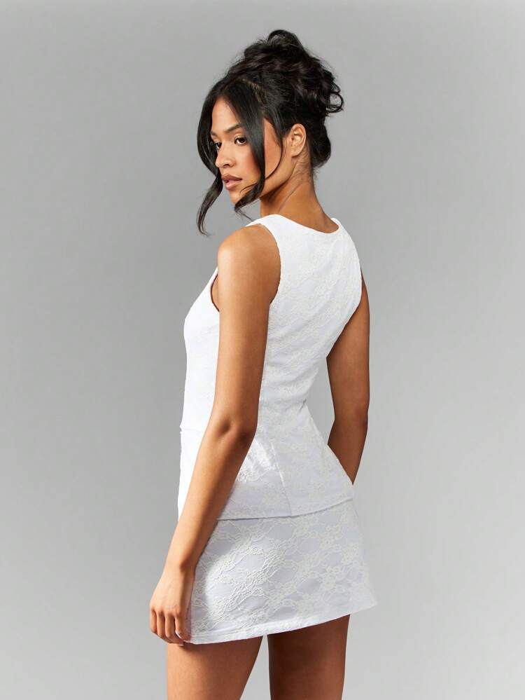 MISSGUIDED Lace Material Square Neck Button Through Sleeveless Bodycon Coordinated Set Summer Party Club Two Piece Outfit Festival Fashion