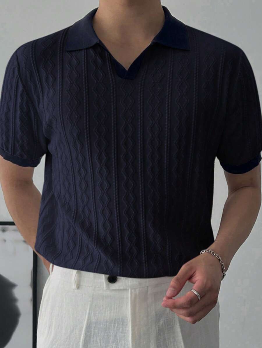 DAZY 男士纯色海军蓝针织上衣，夏季 - 藏蓝色 - 查看 1