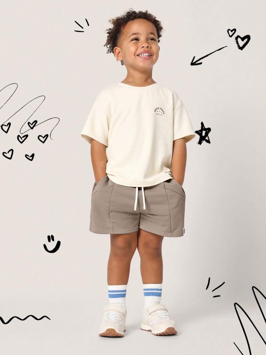 SUMWON Bộ đồ thể thao hai mảnh phối màu Waffle Knit Good Vibes mùa hè dành cho bé trai - Màu nâu  Mocha - Xem 1