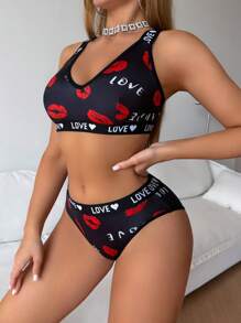 SHEIN Ensemble de lingerie pour femme : Soutien-gorge à bretelles et culotte