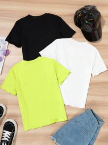 SHEIN Tween Girls Solid Color Short Sleeve T-Shirt - Multicolor - View 2