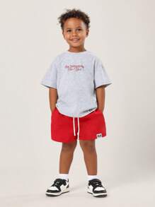 SUMWON طقم كامب الصيفي نيويورك للأطفال مكون من تي شيرت بأكمام قصيرة وشورت بخصر سحاب، ملابس رياضية كاجوال للشارع والعطلات على الشاطئ، طقم قطعتين للأولاد