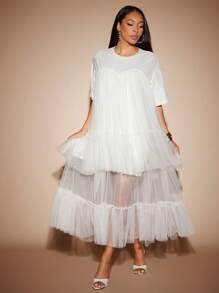 Vixey 纯色薄纱层叠T恤长裙，节日，波西米亚风，嬉皮士风，夏季，女士夏季服装，女士夏季连衣裙，女士夏季服装，女士早午餐服装，女士白色连衣裙，纳什维尔服装，美国独立日服装 - 白色 - 查看 6