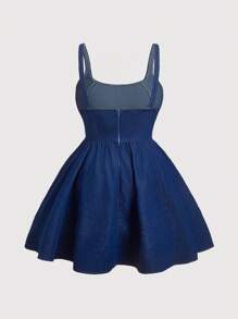 SHEIN MOD Plus Size Solid Color Cinched Waist Casual Denim Jumpsuit Dress Blue - Dark Wash - View 2